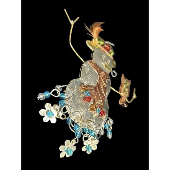 Holiday Metal Art Bronze Nickel & Copper Beaded Wire Snowman Christmas Ornament - Picture 5 of 9